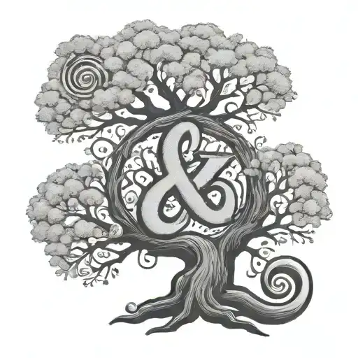 Ampersand shaped tree tattoo design idea