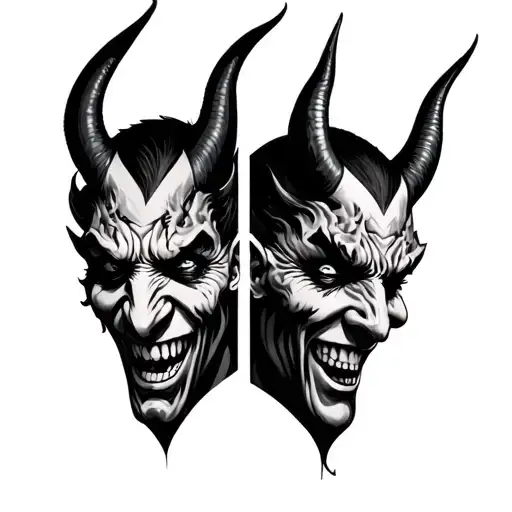 3 faces of devil tattoo design idea