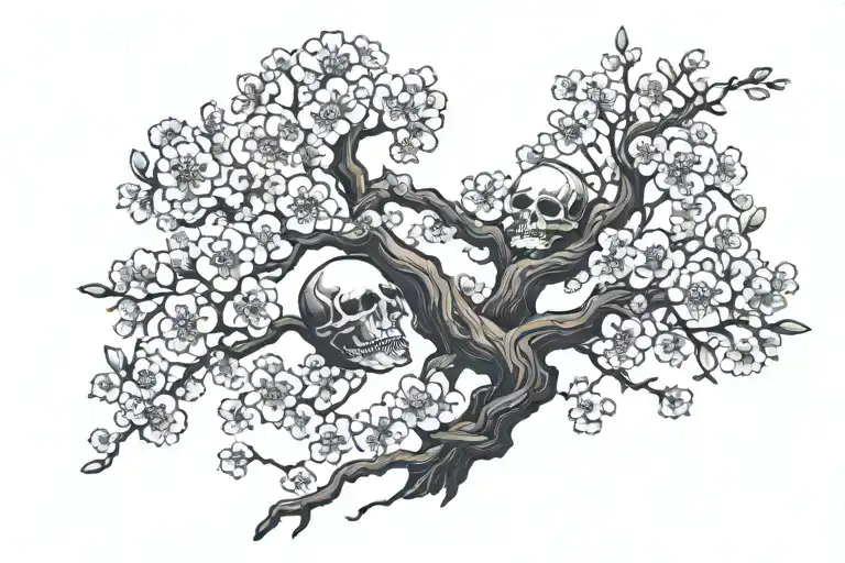 cherry blossom tree with skulls  masculine tattoo design idea