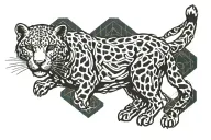 snow leopard walking tattoo design idea