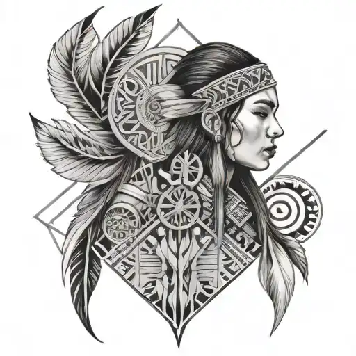 Native American women black and grey neo japanese tattoo design idea