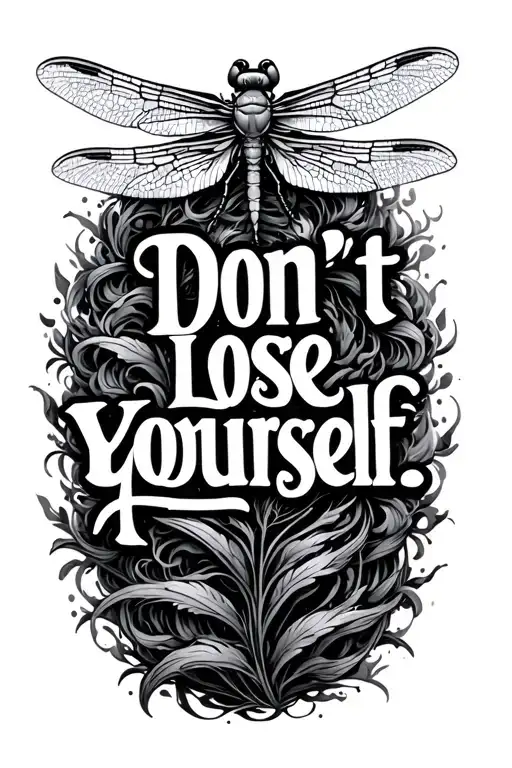 "Don’t Lose Yourself.." dragonfly flying on the spine  tattoo design idea