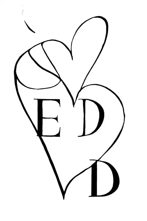 Heart made form letters E and D in clean lines tattoo design idea