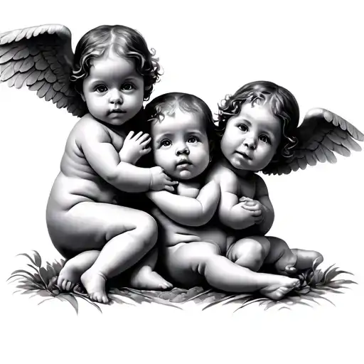 3 baby angels tattoo design idea