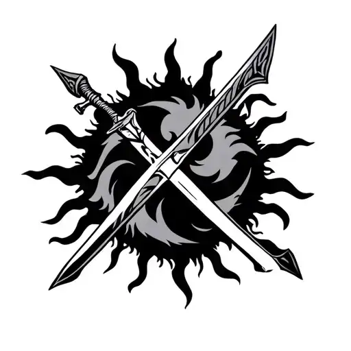 SUN AND SWORD TRIBAL tattoo design idea