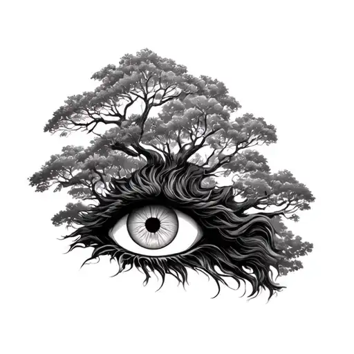 oak tree and an lion's eye tattoo design idea