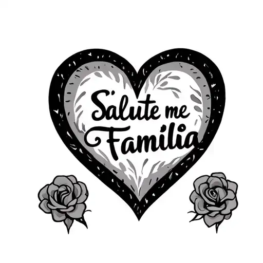simple open heart tattoo with Salute me Familia tattoo design idea