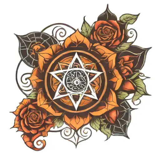 seretonine molecule, heart chakra symbol, root chakra symbol and solar chakra symbol tattoo design idea