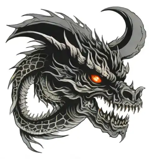 black japanese dragon skull surrounded tattoo design idea