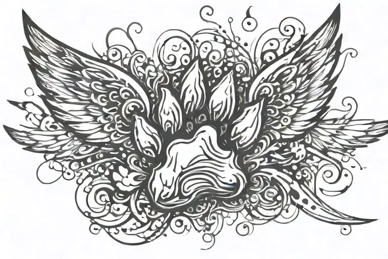 Dog paw wings flying tattoo design idea