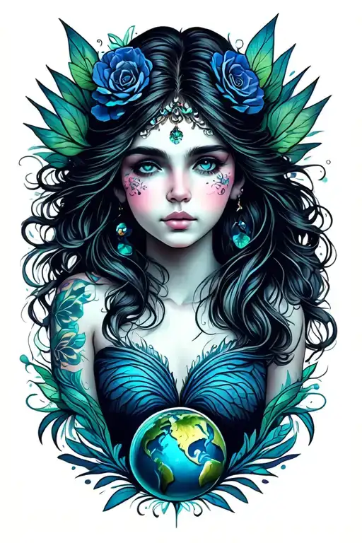 earth fairy face tattoo design idea