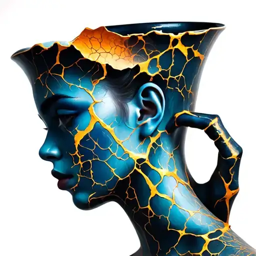 A kintsugi pottery design that looks like my skin is a piece of pottery that has cracked and fallen out to reveal the de tattoo design idea