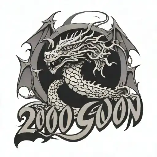 dragon and 2000 written inside surrounded tattoo design idea