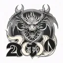 dragon and 2000 written inside surrounded tattoo design idea