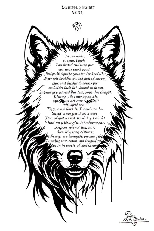 Wolf Spirit with Poem written tattoo design idea