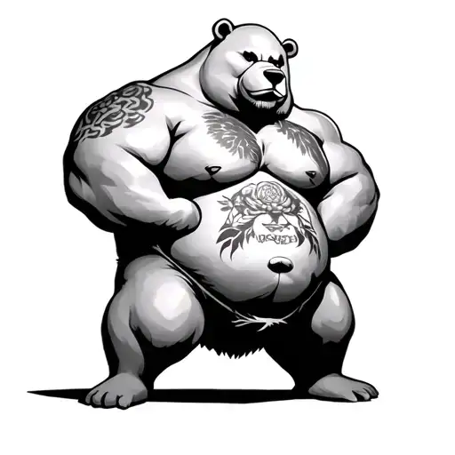 Bald Gay "Muscle chubby Bear" With A Belly Tattoo design tattoo design idea