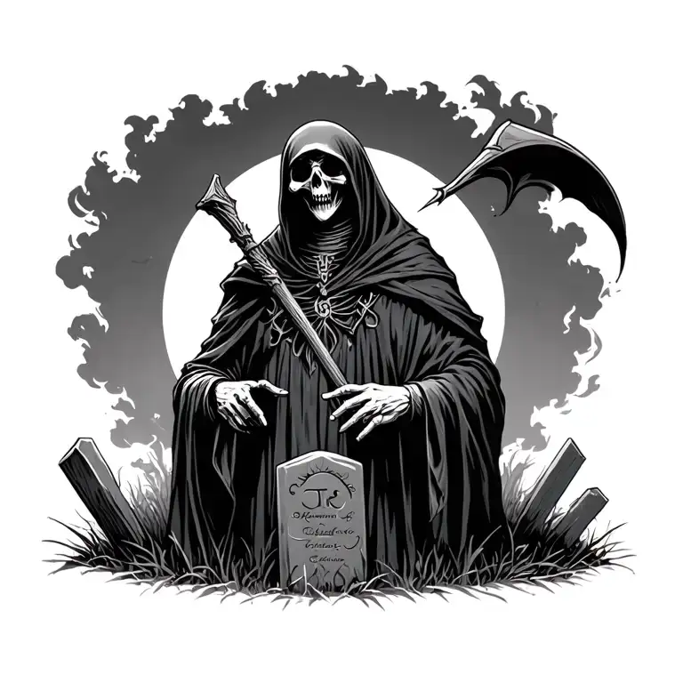 grim reaper in grave yard traditional tattoo design tattoo design idea