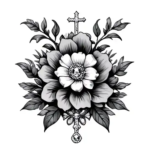 roman catholic vines flowers jewels tattoo design idea