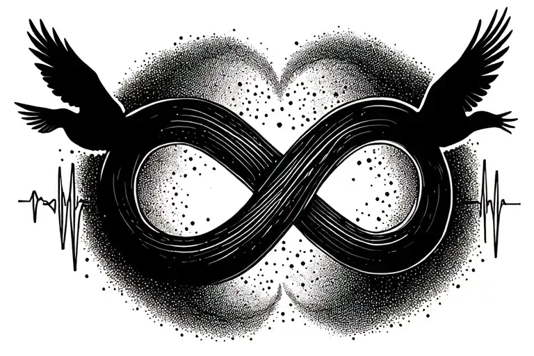 infinity sign with a heart beat line for dad who passed away with birds around the infinity sign  tattoo design idea