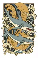 a blue shark that is facing downward with its tail up, surrounded by waves  tattoo design idea