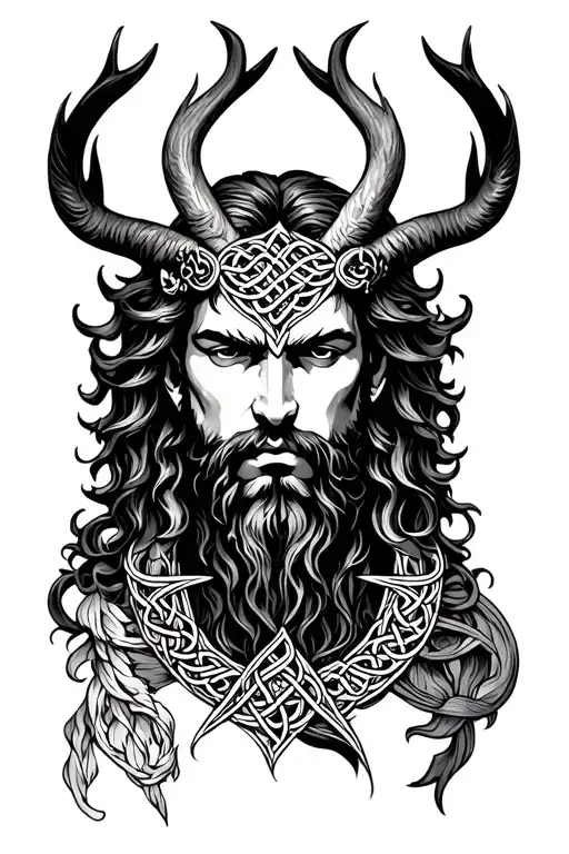 celtic god cernunnos sleeve black pagan tattoo design idea