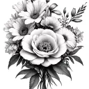 carnation, snowdrop, chrysanthemum, peony,gladiolus, poppy, rose, lily bouquet tattoo design idea