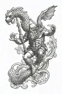 poseidon looking down at a scuba diver exploring the depths tattoo design idea