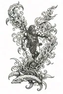 poseidon looking down at a scuba diver exploring the depths tattoo design idea