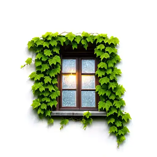 window with a light, and ivy leaves tattoo design idea