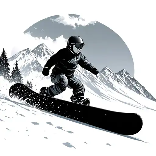 snowboard and mountains tattoo design idea