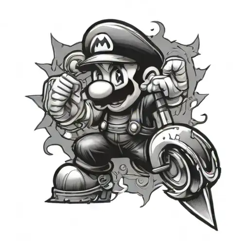 punk rock Mario tattoo design idea