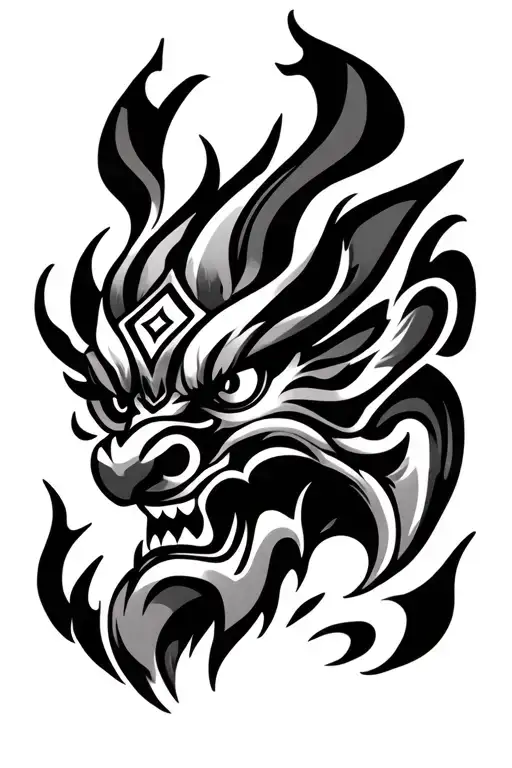 barong bali fire geometric shapes tattoo design idea