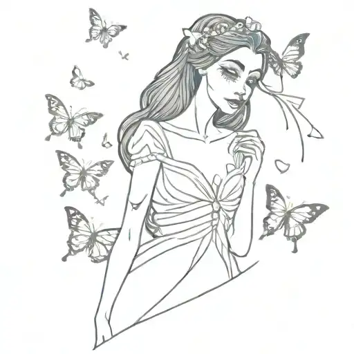 corpse bride fading in butterflies flying tattoo design idea