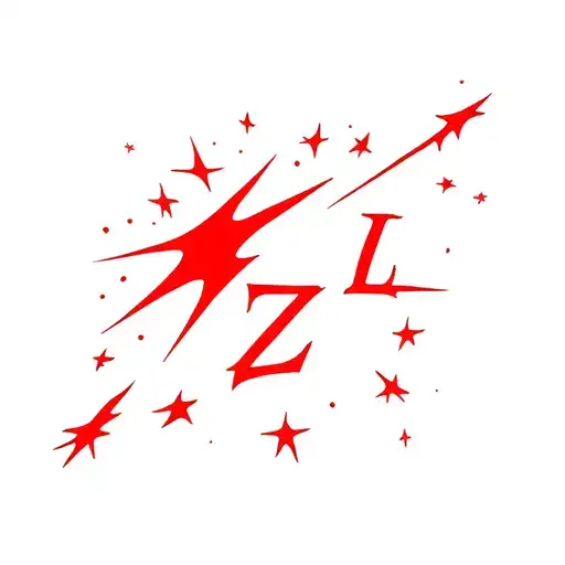 A meteor blazing with starts around it but in the center of meteor there’s a letter ZL only red color tattoo design idea