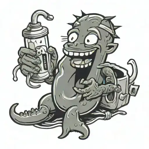 happy pickle with stomach feeding tube and IV bag filled tattoo design idea