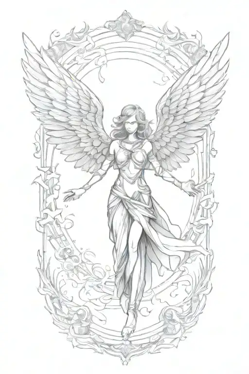 angle with wings coming downwards and bright light behind  tattoo design idea