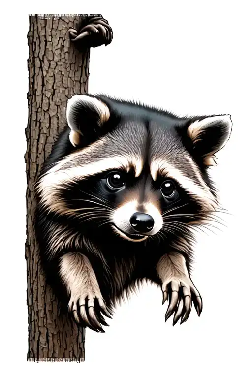 Raccoon climbing with dog prints slowly fading tattoo design idea