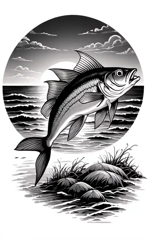 fish standing on the beach looking at the water tattoo design idea