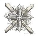 Jerusalem cross with Isiah 6:8 written tattoo design idea