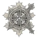 Jerusalem cross with Isiah 6:8 written tattoo design idea