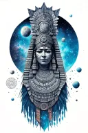 Aztec structure with galaxies and planets tattoo design idea