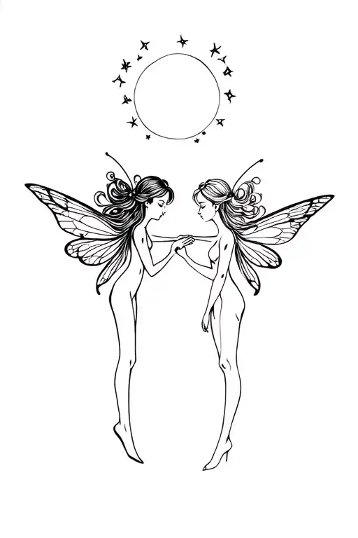 2 fairies facing each other separate  tattoo design idea