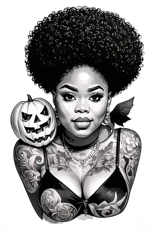 chubby Halloween pin up girl black girl afro tattoo design idea
