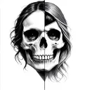 half skull and woman face portrait realism tattoo design idea