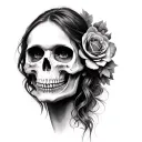 half skull and woman face portrait realism tattoo design idea