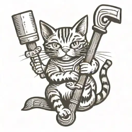 cat holding a sledgehammer tattoo design idea