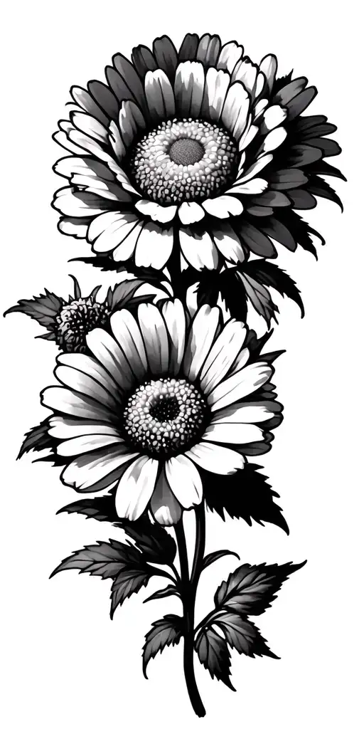 a maguerite and a calendula representing passion tattoo design idea