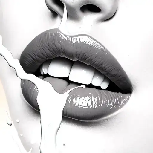 open lips, milk on tongue tattoo design idea