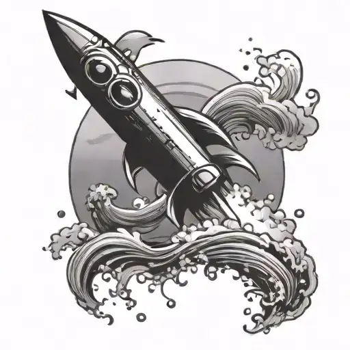 a rocket above the ocean waves tattoo design idea