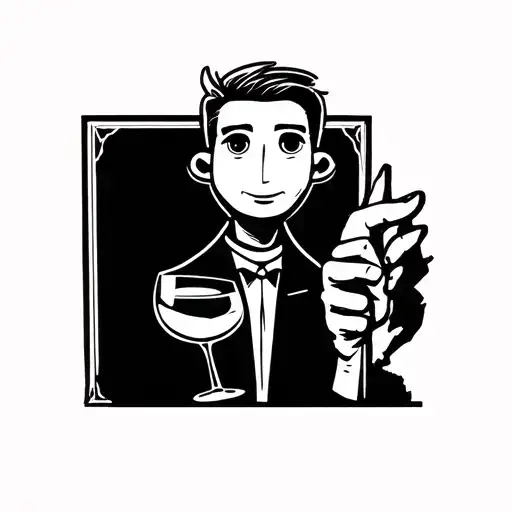 Stickman with a glass of wine in his right hand and which makes a finger with the left tattoo design idea